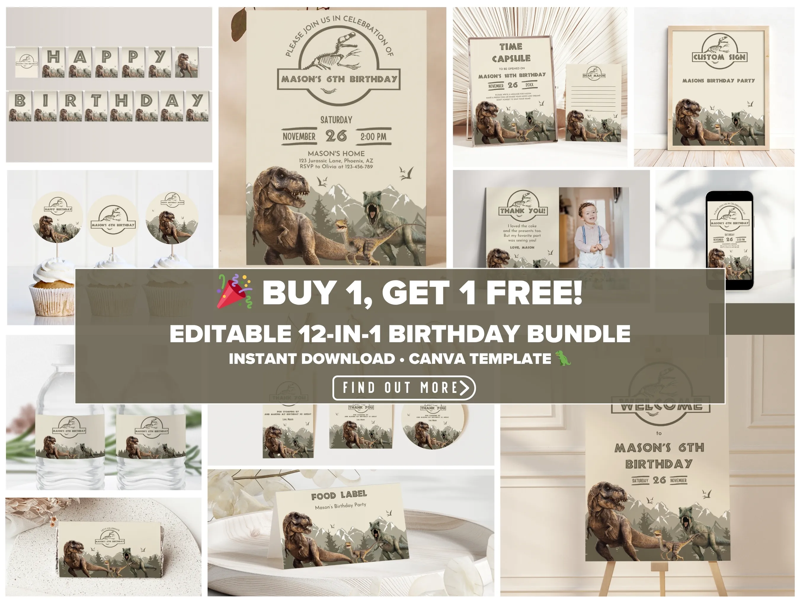 Editable Canva birthday party bundle digital download by fllcdesigns