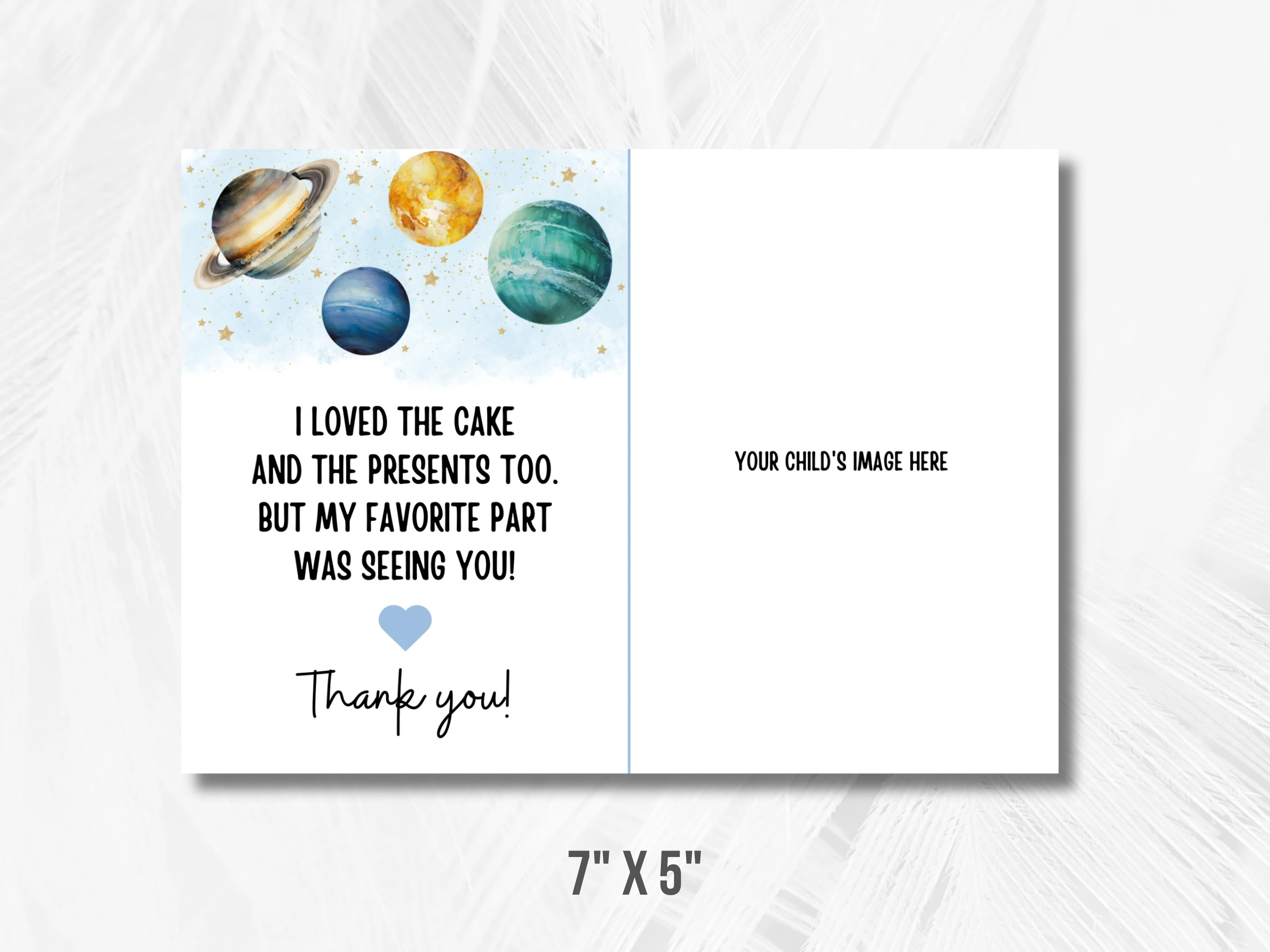 Planets Outer Space Birthday Thank You Card With Photo | First Trip Around The Sun Birthday Thank You Note | Galaxy 1st Birthday Party | Editable Canva Template | Digital Download