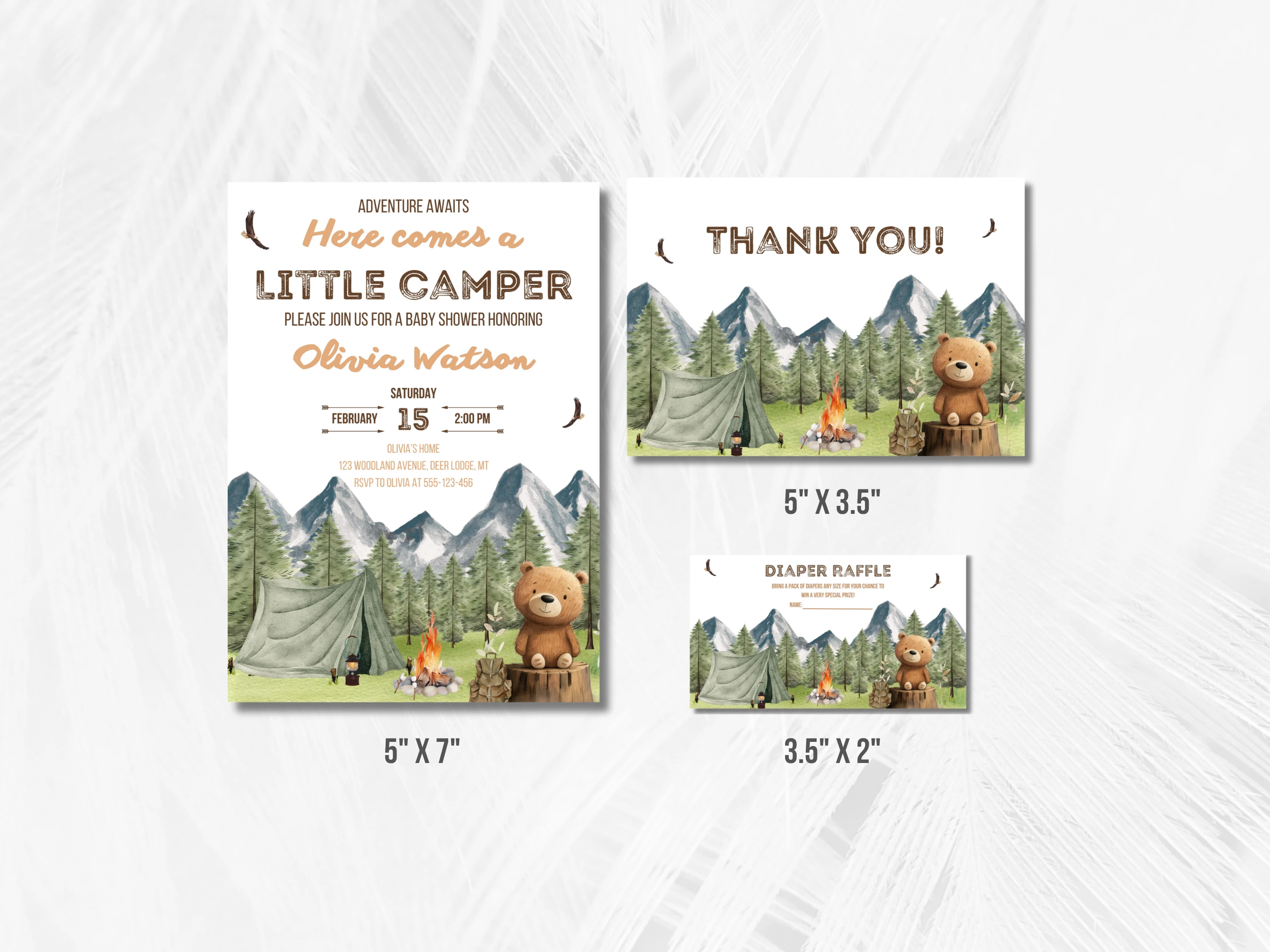 Little Camper Baby Shower Invitation Set | Woodland Brown Teddy Bear Starter Pack For Baby Boy | Editable Canva Template | Digital Download