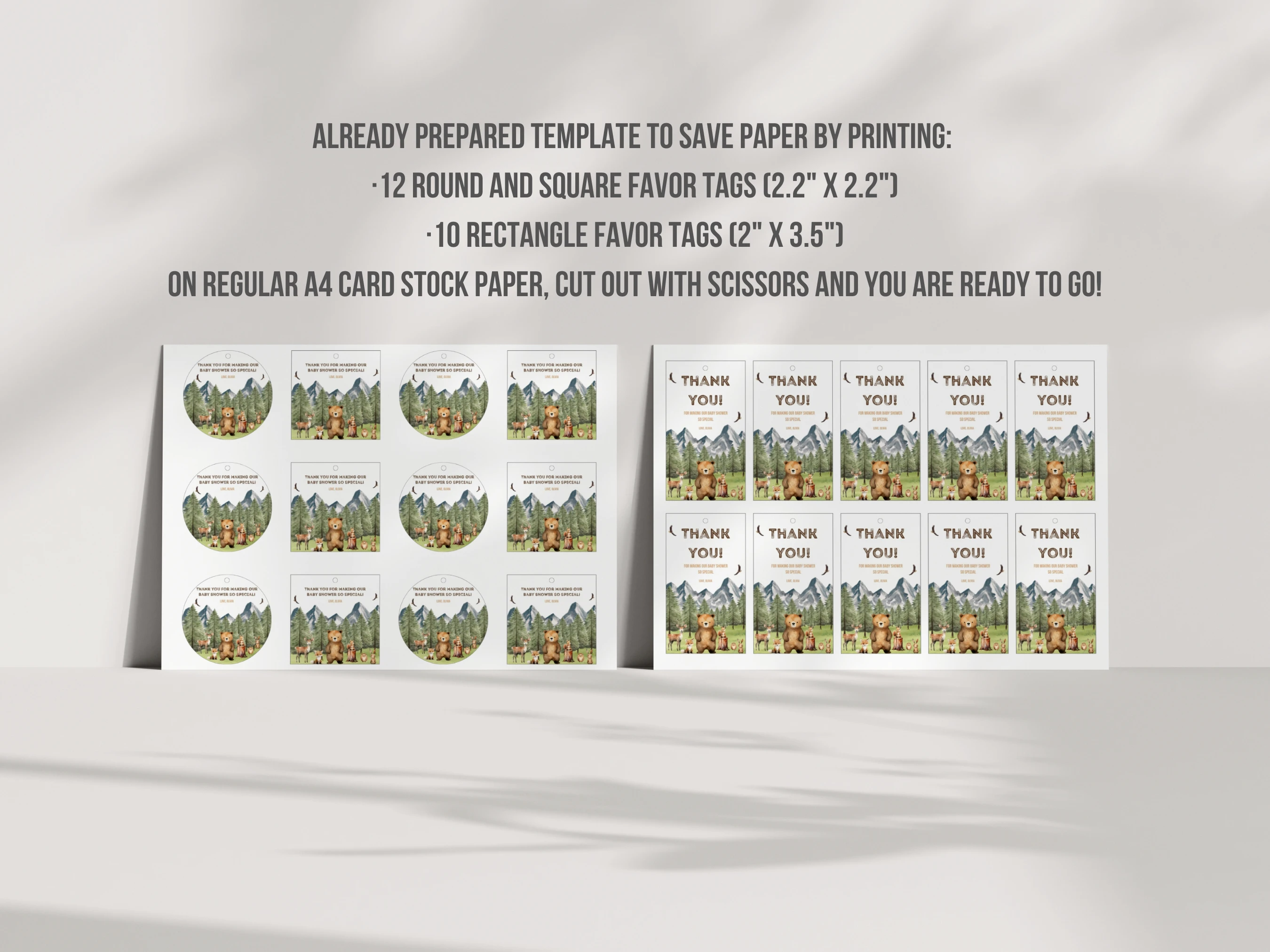 Woodland Baby Shower Thank You Tags | Forest Animals Adventure Awaits Favor Tags | Editable Canva Template | Digital Download