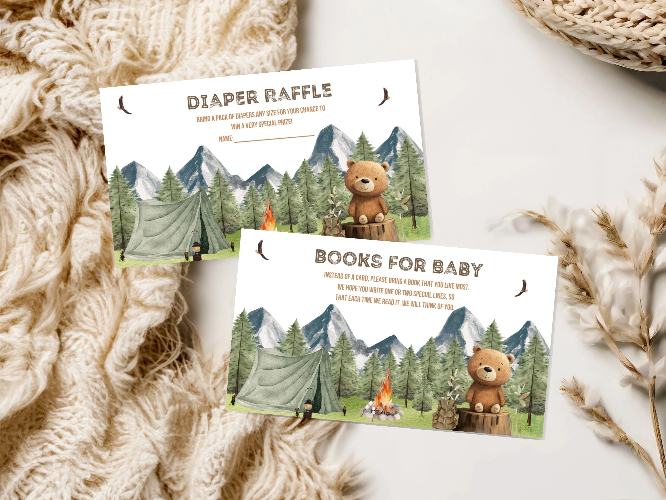 Little Camper Baby Shower Invitation Set | Woodland Brown Teddy Bear Starter Pack For Baby Boy | Editable Canva Template | Digital Download