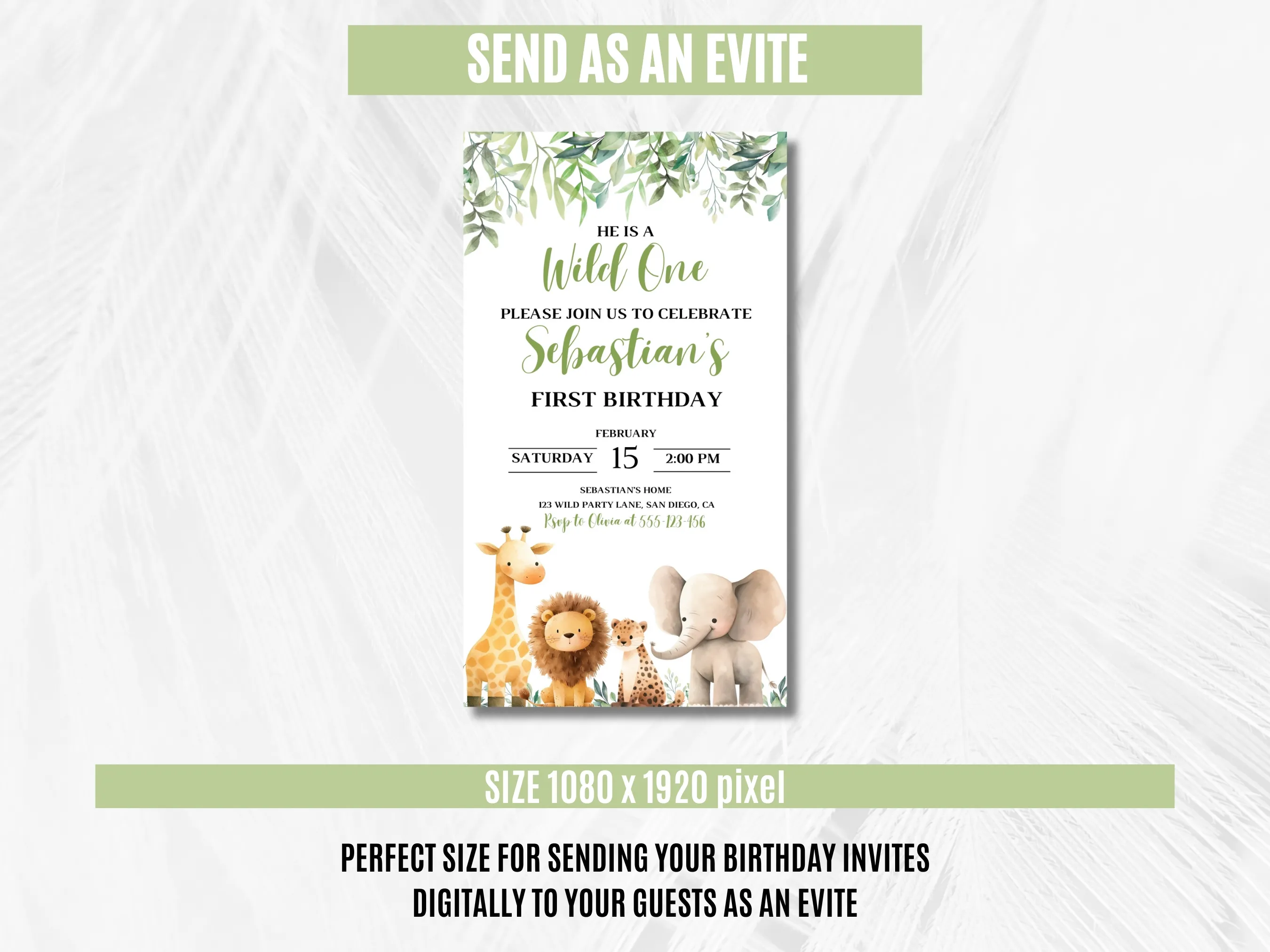 Wild One Birthday Mobile Invitation | Safari Jungle Evite | Editable Canva Template | Digital Download