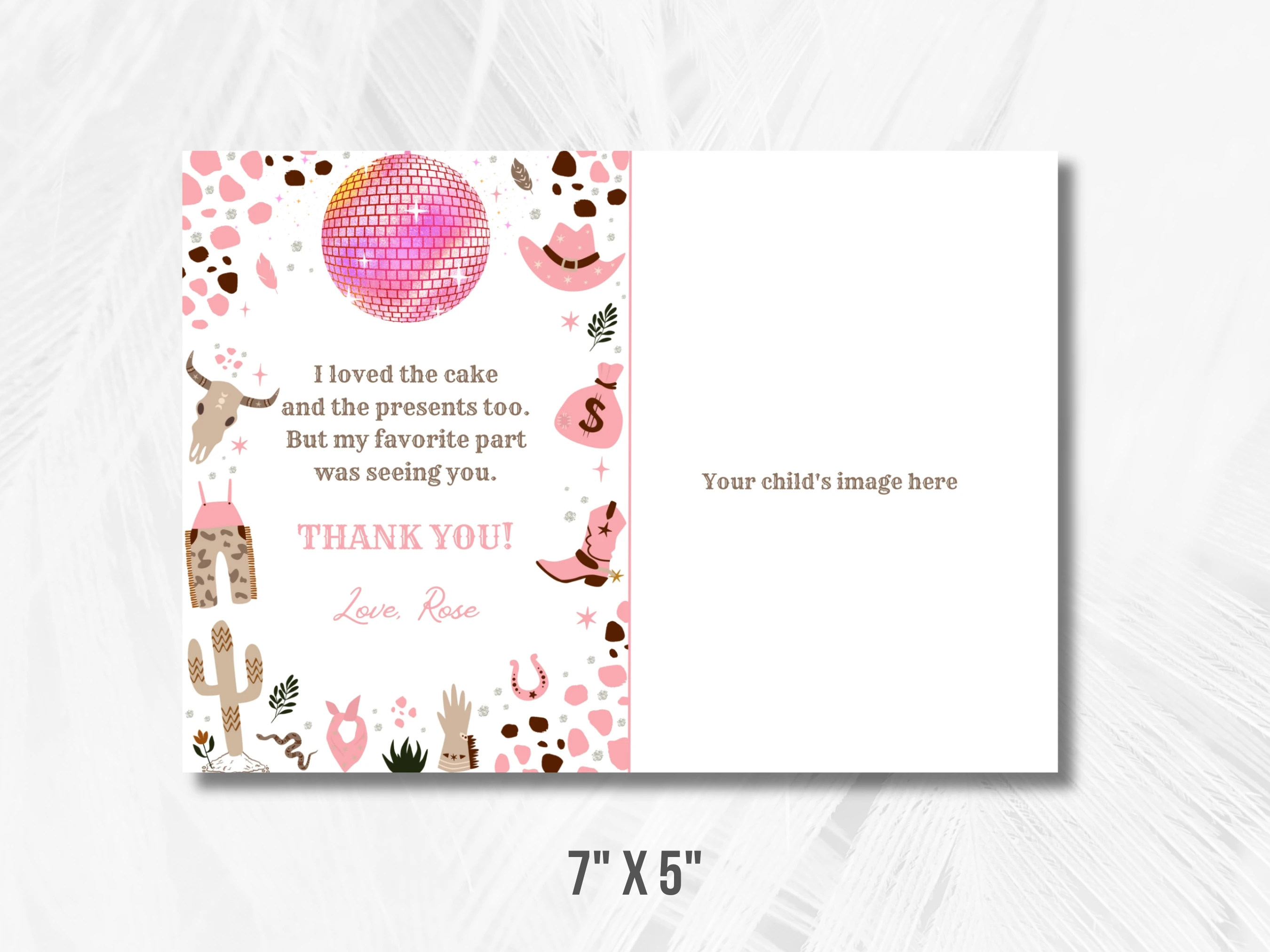 Disco Cowgirl Birthday Thank You Card With Photo | Space Cowgirl Party Birthday Thank You Note | My First Rodeo 1st Birthday Party | Editable Canva Template | Digital Download